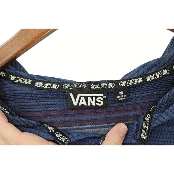 Vans Pullover Shirt Hoodie Mens Sz Medium L/S Blue Red Striped Embroidered Logo - Picture 3 of 6